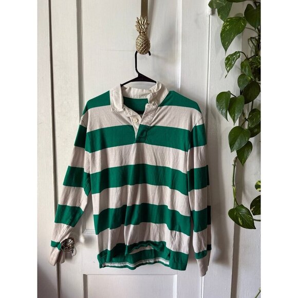 J. crew men’s size small green and white striped shirt - Picture 1 of 7